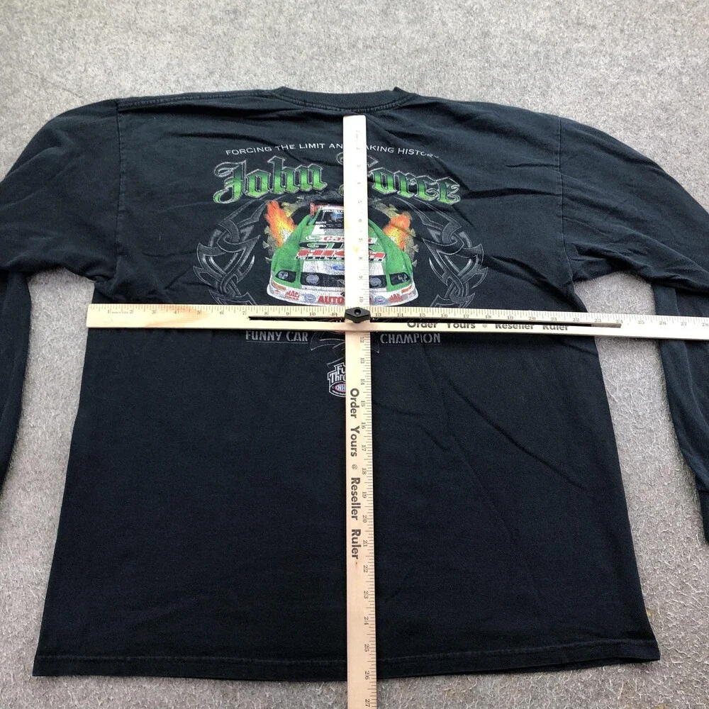 John Force Shirt Mens XL Black Racing Long Sleeve Gildan NHRA Funny Car Graphic